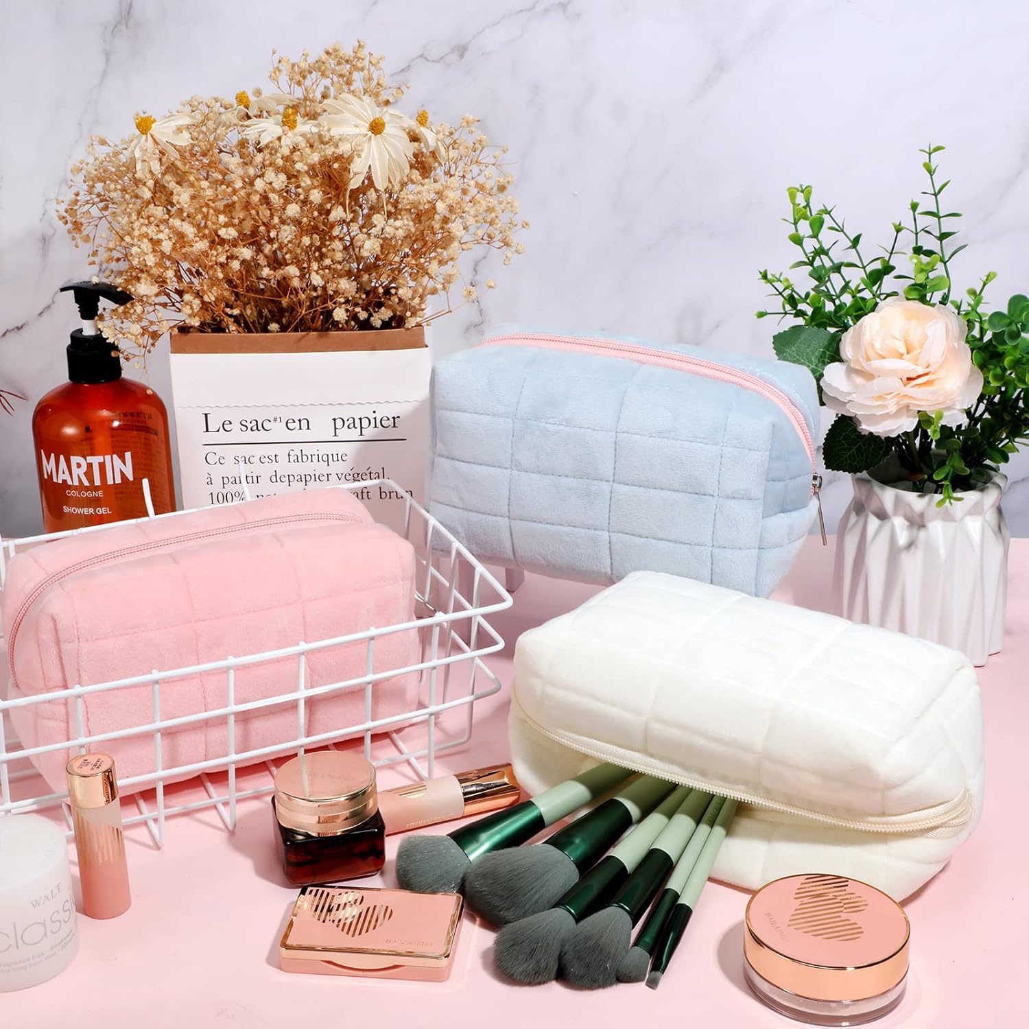 SkyShopy 1 Pcs Plush Makeup Bag Checkered Cosmetic Bag Cosmetic Travel Bag Large Zipper Travel Toiletry Bag Portable Multi Functional Capacity Bag Cute Makeup Brushes Storage Bag for Women, Pink, Blue, White, pink, blue, white, approx. 4.13 x 6.69 inches SkyShopy 1 Pcs Plush Makeup Bag Checkered Cosmetic Bag Cosmetic Travel Bag Large Zipper Travel Toiletry Bag Portable Multi Functional Capacity Bag Cute Makeup Brushes Storage Bag for Women, Pink, Blue, White, pink, blue, white, approx. 4.13 x 6.69 inches